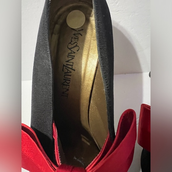 38 Yves Saint Laurent YSL Black Fabric /Leather Red Bow Pumps 8 •Vintage - Picture 13 of 15